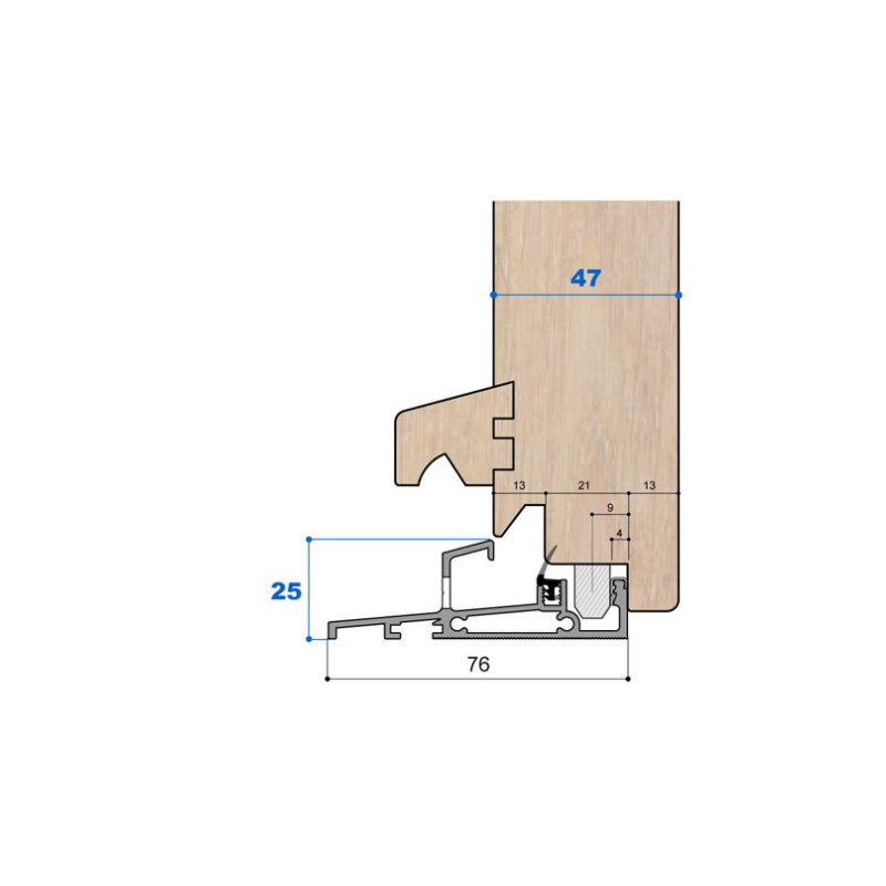 Seuil nez incliné H 25, porte 47 mm Seuil nez incliné H 25, porte 47 mm