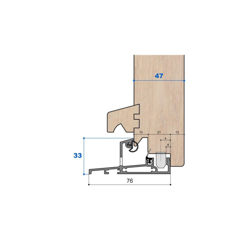 Seuil nez incliné H 33, porte 47 mm Seuil nez incliné H 33, porte 47 mm