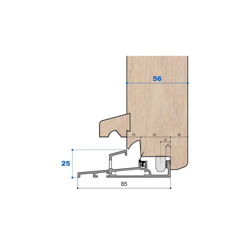 Seuil nez incliné H 25, porte 56 mm Seuil nez incliné H 25, porte 56 mm