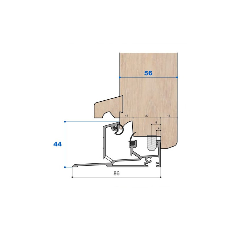Seuil nez incliné H 44, porte 56 mm Seuil nez incliné H 44, porte 56 mm