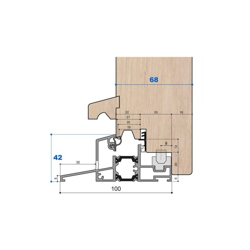Seuil thermique H 42, porte 68 mm Seuil thermique H 42, porte 68 mm