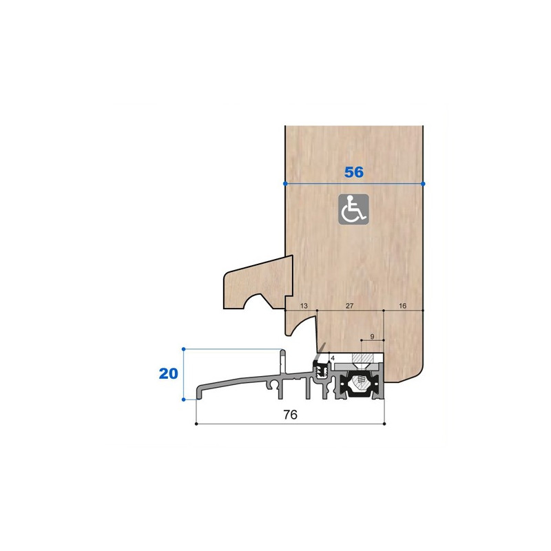 Seuil pont thermique/gache encastrable H 20, porte 56 mm Seuil pont thermique/gache encastrable H 20, porte 56 mm