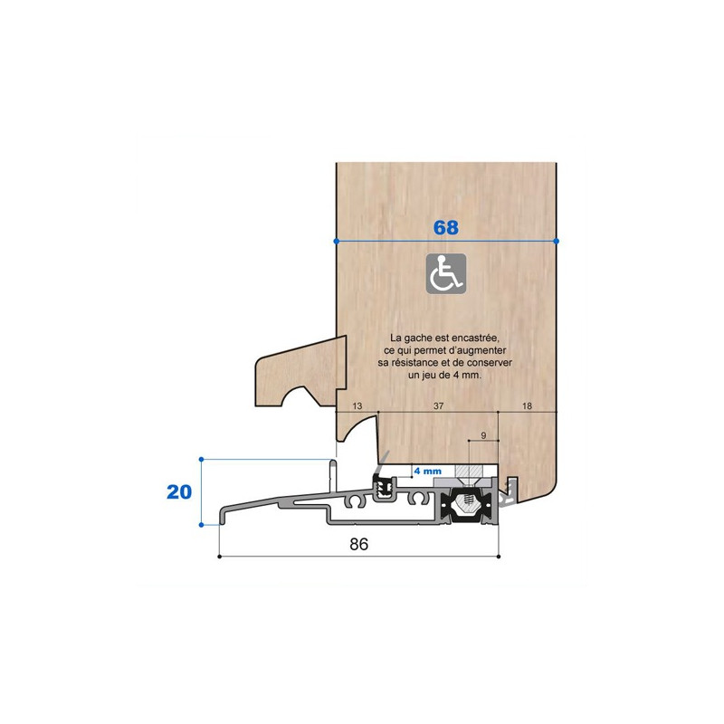 Seuil pont thermique H 20, porte 68 mm Seuil pont thermique H 20, porte 68 mm