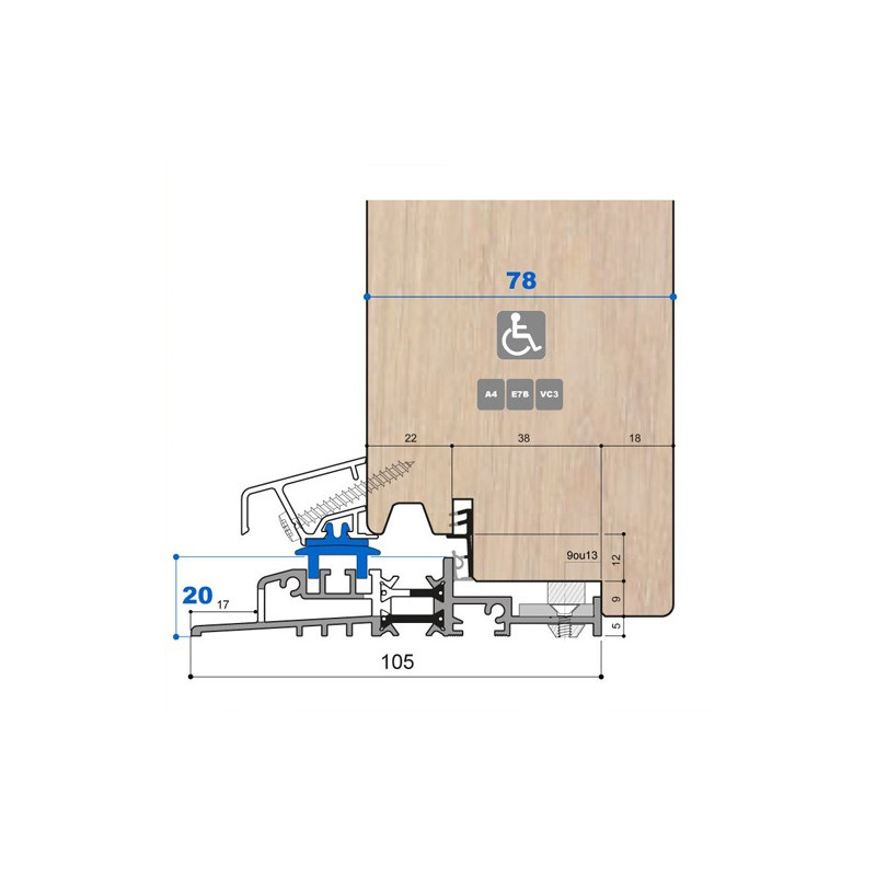 Seuil pont thermique H 20, porte 78 mm Seuil pont thermique H 20, porte 78 mm