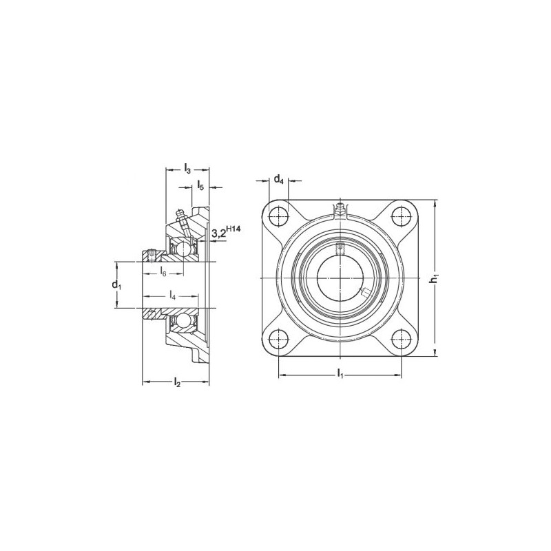 Palier applique carré avec corps en fonte M7-FY FM Palier applique carré avec corps en fonte M7-FY FM