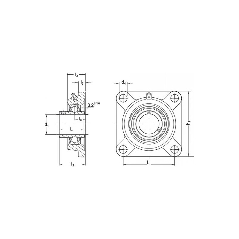 Palier applique carré avec corps en fonte M7-FY TF Palier applique carré avec corps en fonte M7-FY TF