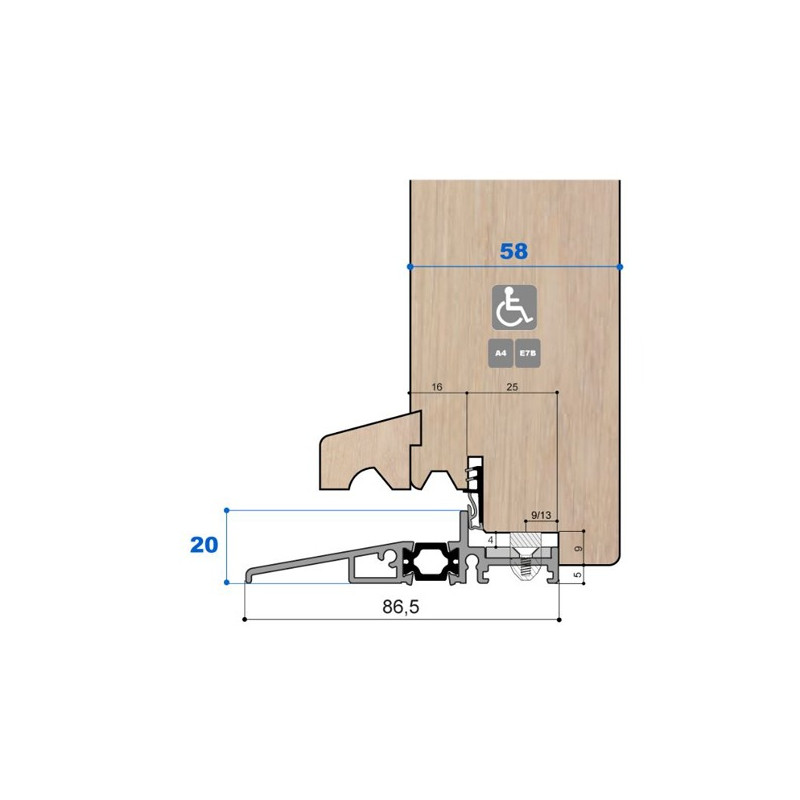 Seuil pont thermique H 20, porte 58 mm Seuil pont thermique H 20, porte 58 mm