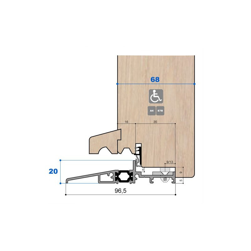 Seuil pont thermique H 20, porte 68 mm Seuil pont thermique H 20, porte 68 mm
