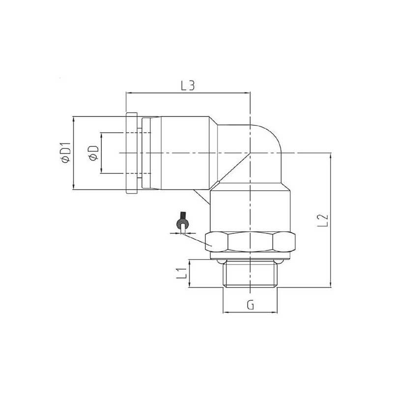Coude autobloquant mâle 90° orientable filetage cylindrique Coude autobloquant mâle 90° orientable filetage cylindrique