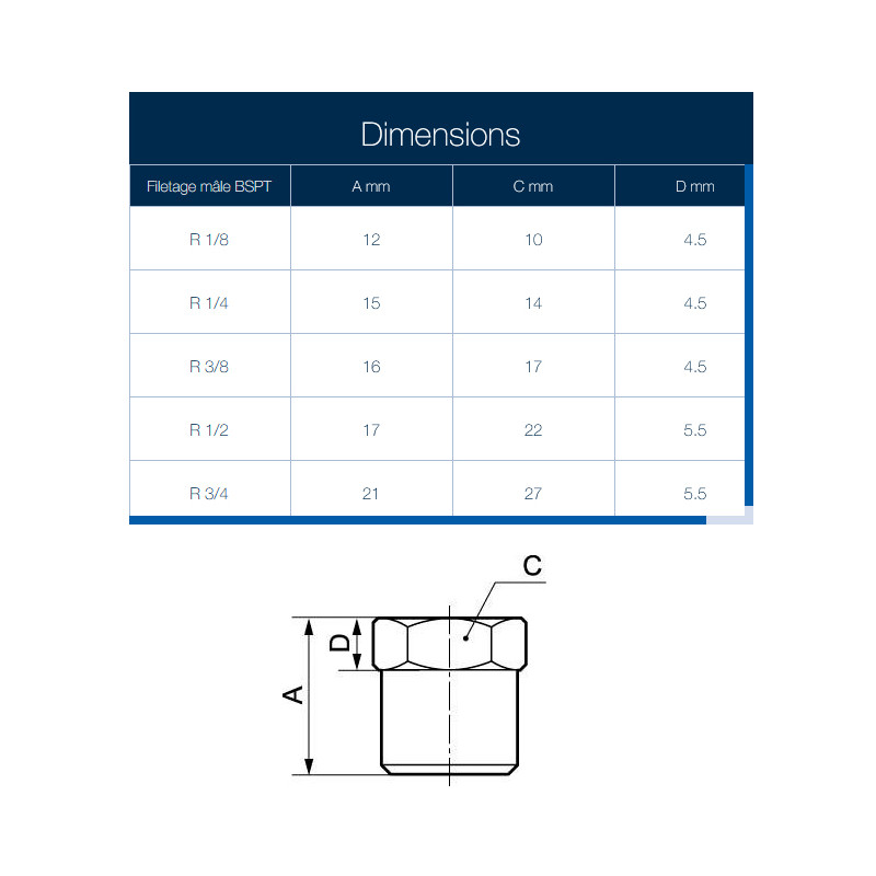 Bouchon mâle conique 6 pans creux - A18 Bouchon mâle conique 6 pans creux - A18
