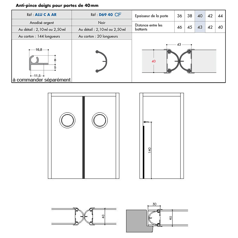 Joint anti-pince doigts porte 40 CF Joint anti-pince doigts porte 40 CF